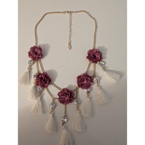 NWOT Joyfolie Flower Tassel rhinestone gold tone necklace
